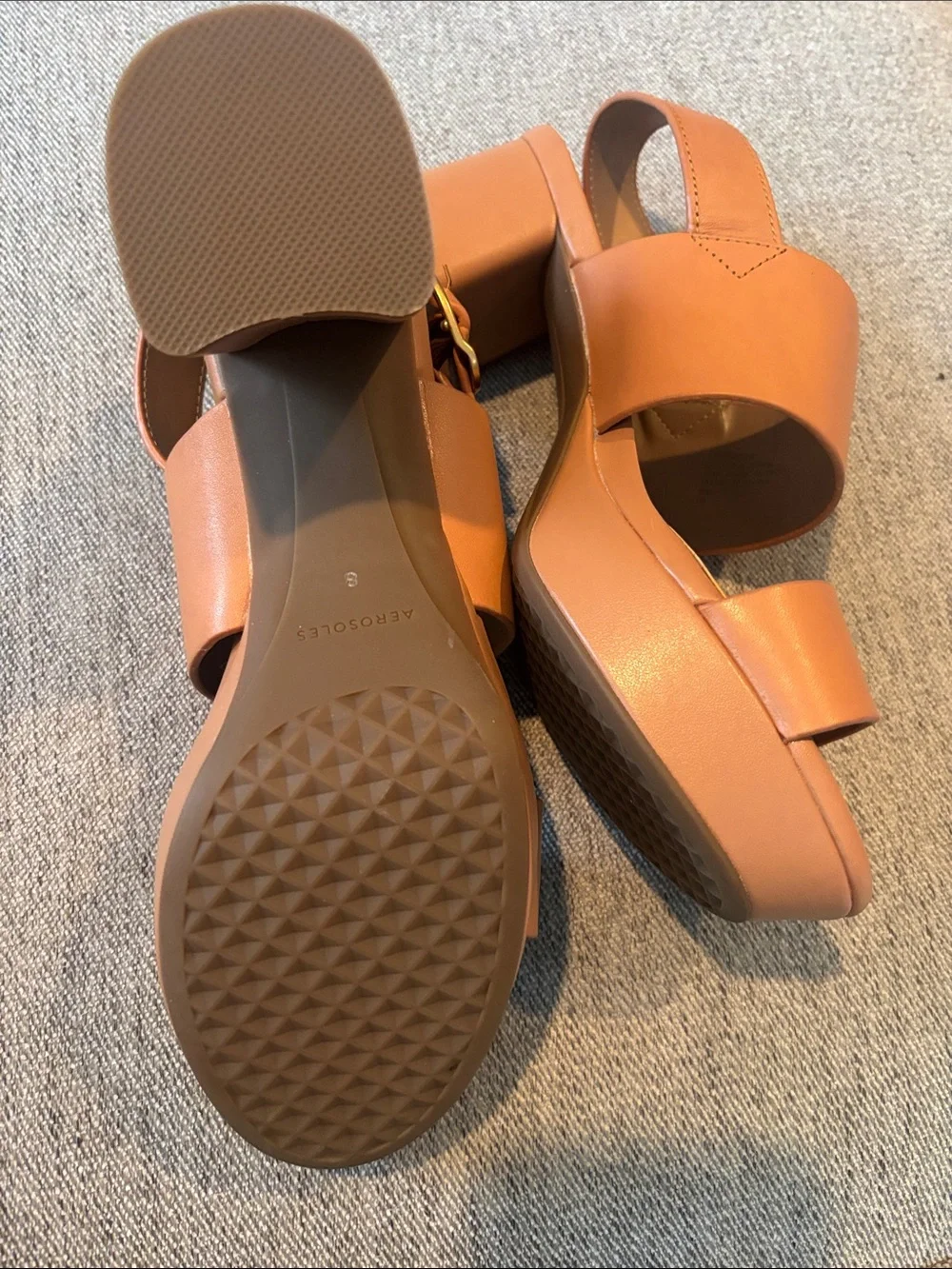 AEROSOLES Cognac Wide-Strap Block Heel Sandals - Picture 4 of 4